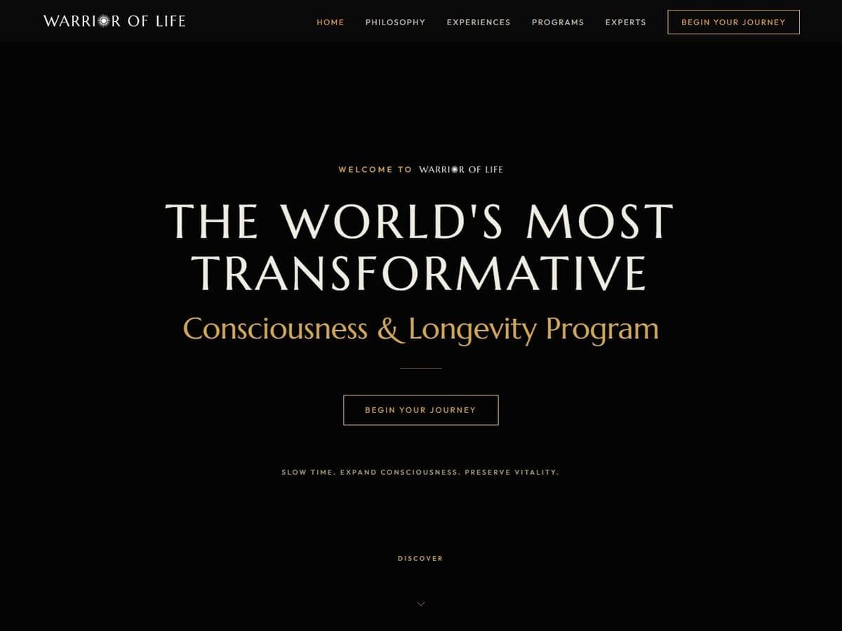 Warrior of Life homepage: the world's most transformative consciousness and longevity program