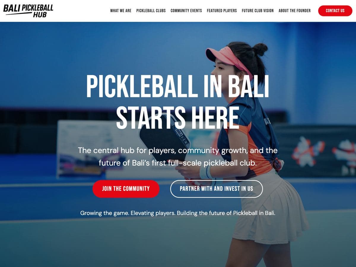 Bali Pickleball Hub homepage: pickleball in Bali starts here, over a court