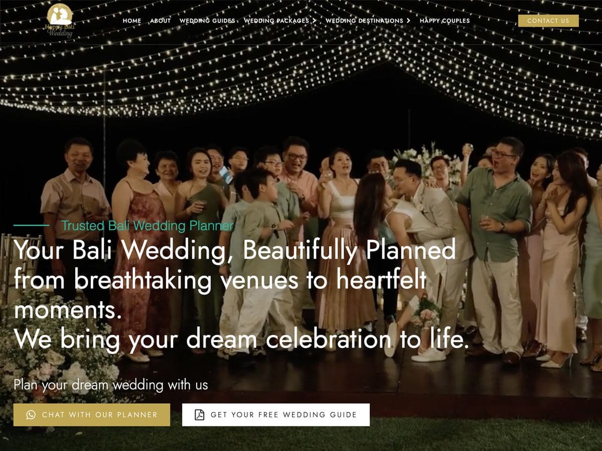 Happy Bali Wedding homepage: your Bali wedding, beautifully planned, over a beach ceremony