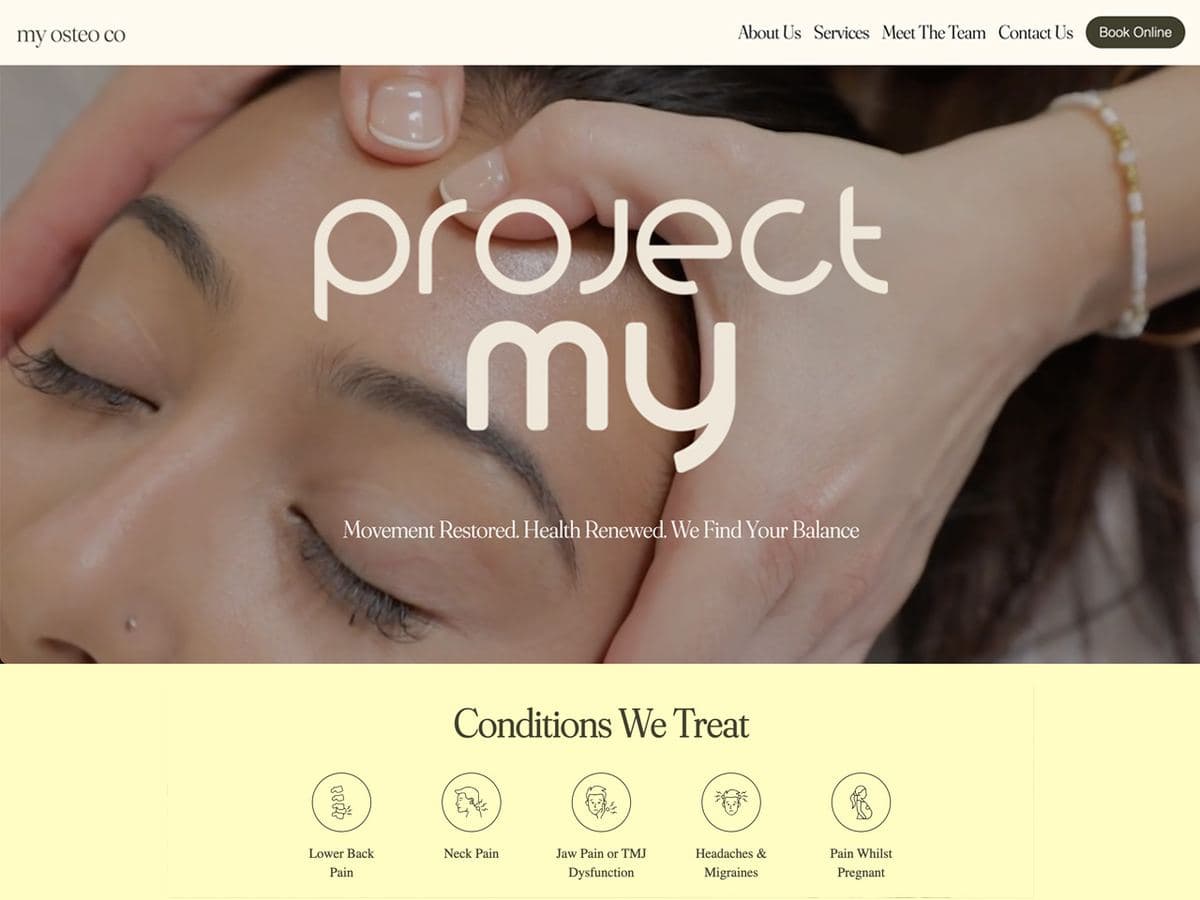 My Osteo Co homepage: movement restored, health renewed, over the clinic