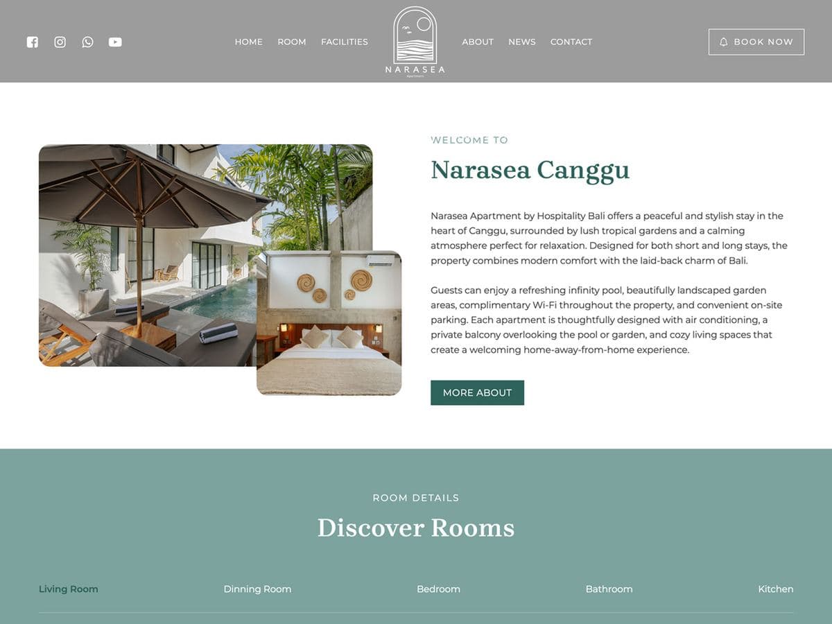 Narasea Canggu homepage: the apartment building and pool in Canggu
