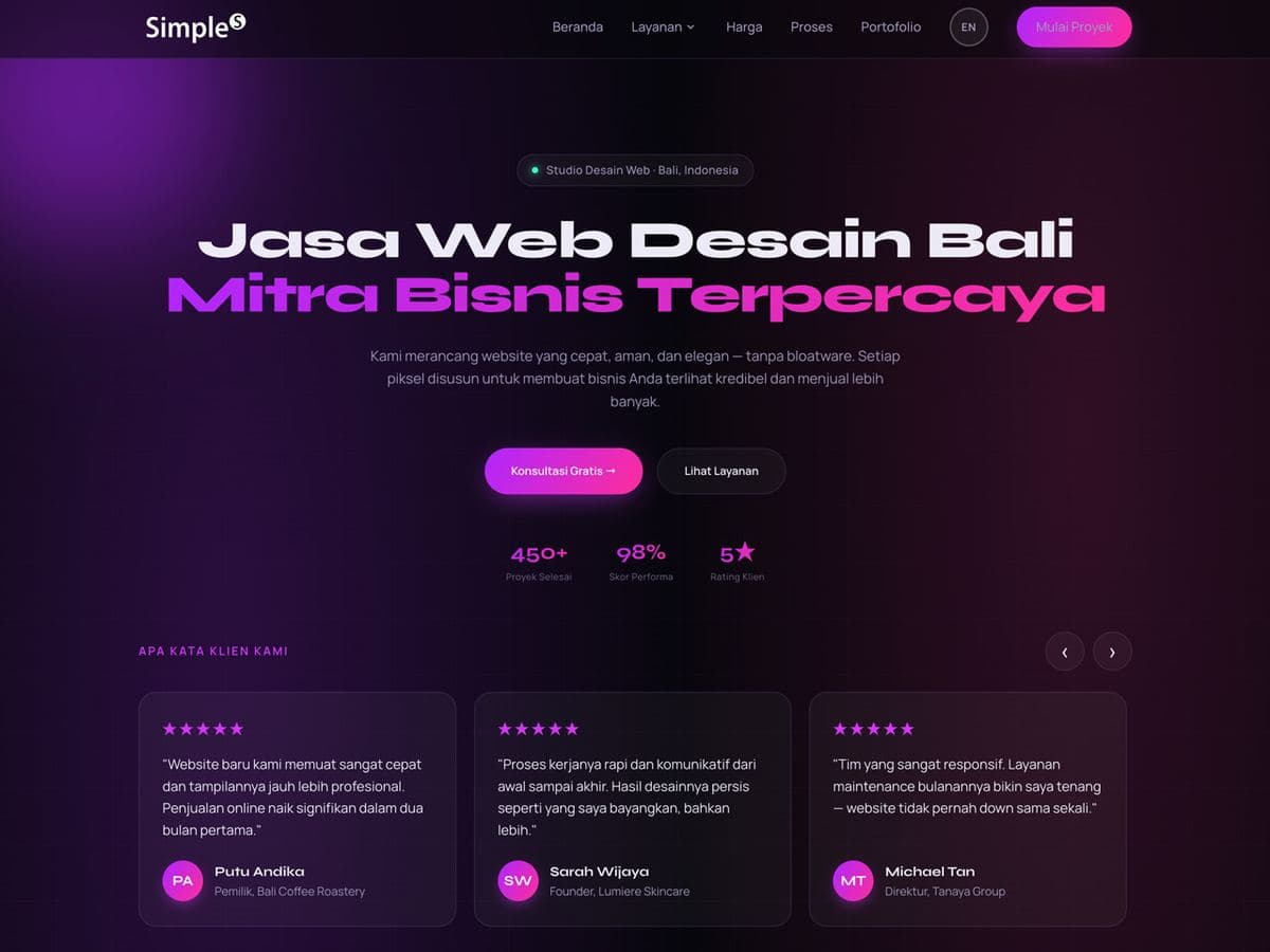 Web Design Bali homepage: jasa web desain Bali, with the service cards